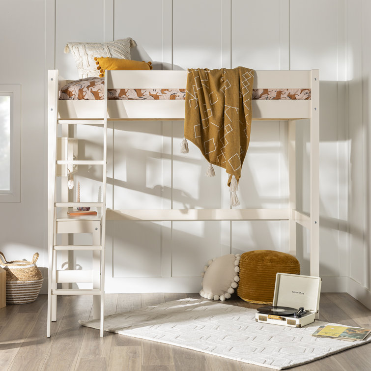 Harriet Bee Calio Twin Solid Wood Platform Loft Bed with BuiltinDesk